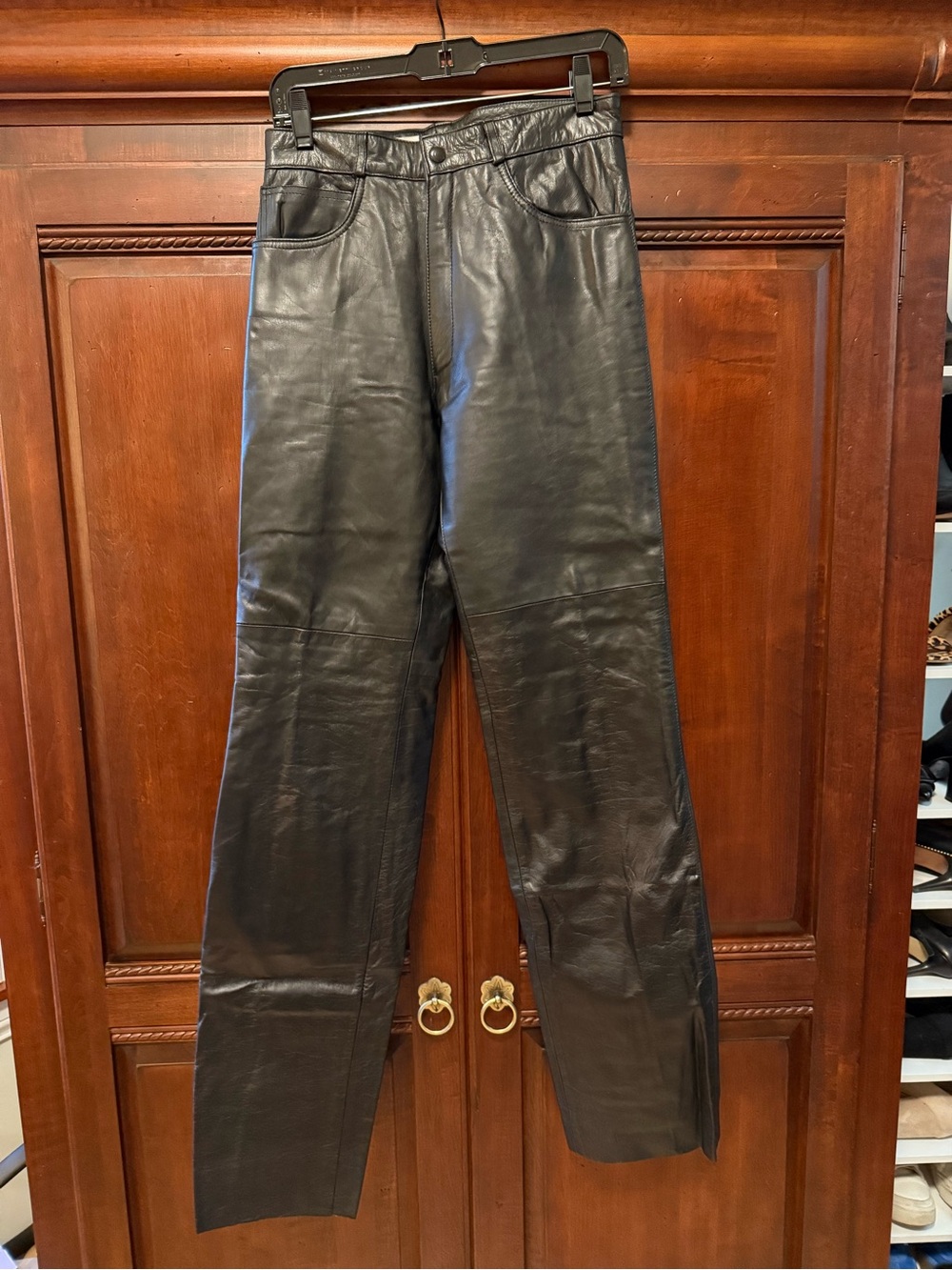 Women's Black 100% Leather Straight Pants